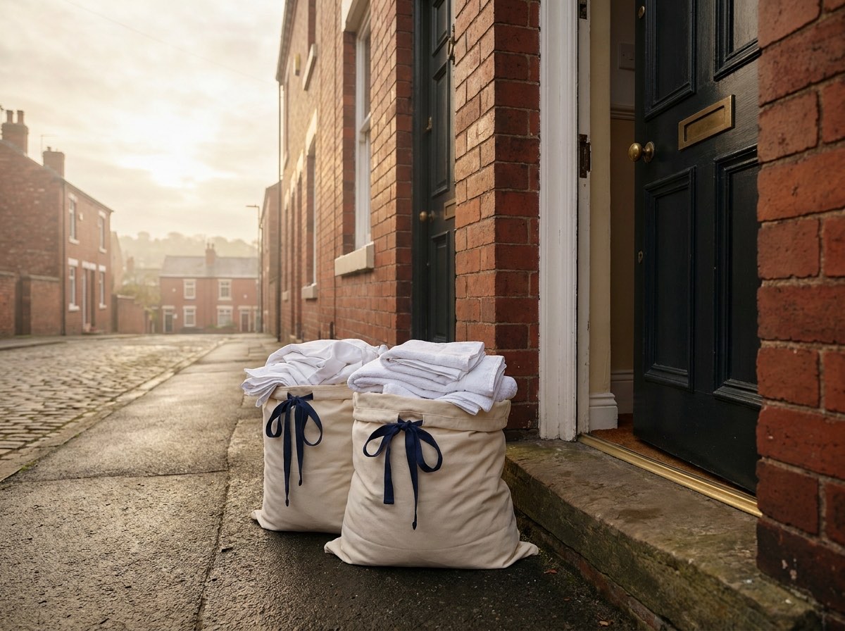 Laundry bags at a front door